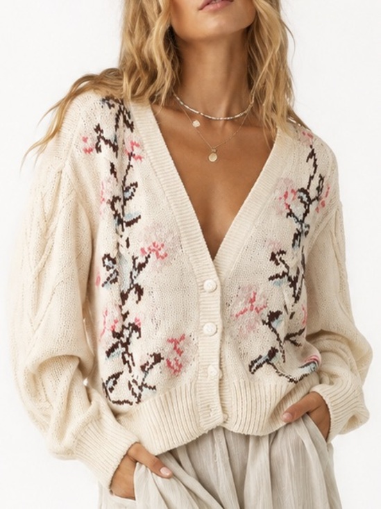 JH Collectibles Sweaters - JH Collectibles Vintage Linen Blend Crochet Floral Sweater Cardigan Size Large